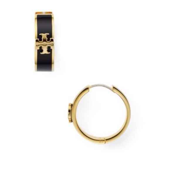 Tory Burch Hoop KIRA HUGGIE EARRINGS black and gold - Picture 10 of 11